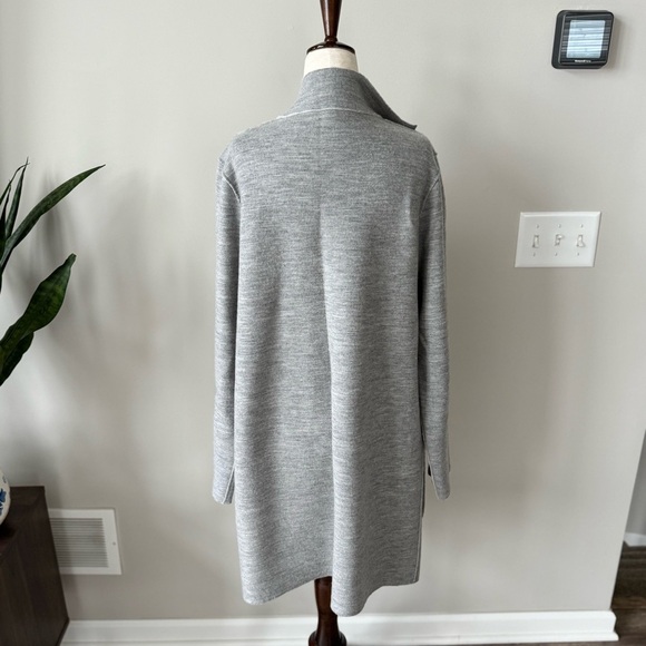 Eileen Fisher Merino Wool High Collar Long Sleeve Open-Front Raw Hem Cardigan - Picture 6 of 11